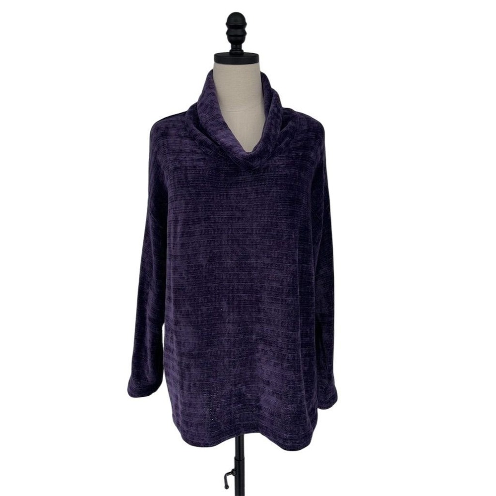 J. Jill Women's M Purple Cowl Neck Chenille‎ Velvet Pullover Sweater